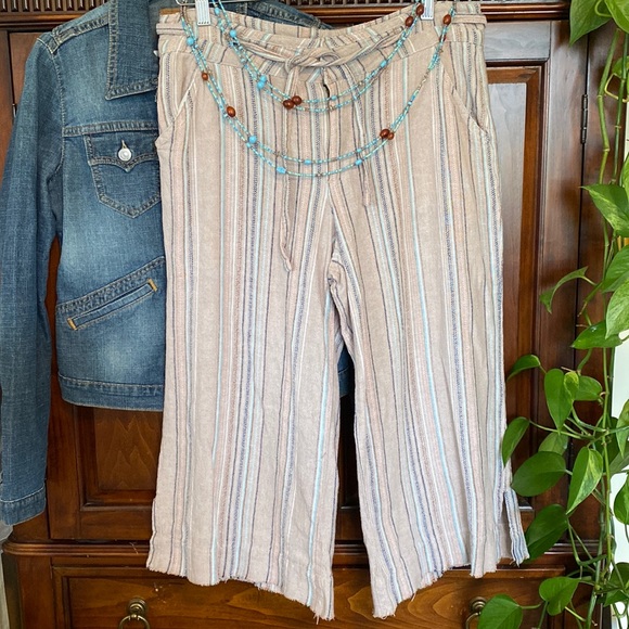 Democracy palazzo cropped pants linen rayon blend desert colours beachy - Picture 1 of 16